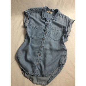 Cloth and Stone Chambray Button Down Denim Shirt Cap Short Sleeve Top Blouse XS